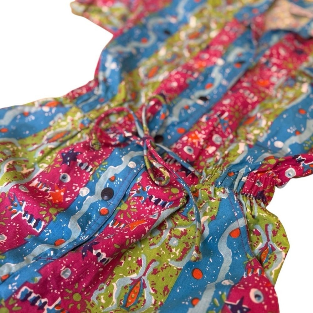 Dreams Vintage 80s Neon Abstract Cotton Romper Belted NWT Women's Small Rare - Picture 7 of 16